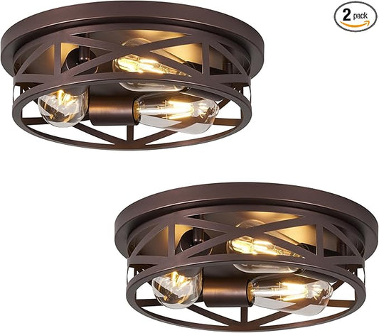 13 inch Flush Mount Ceiling Light Fixtures,3-Light Modern Hallway Light Fixtures Ceiling, Brown Lights Fixture Ceiling Mount for Farmhouse,Kitchen, Bedroom 2 Pack
