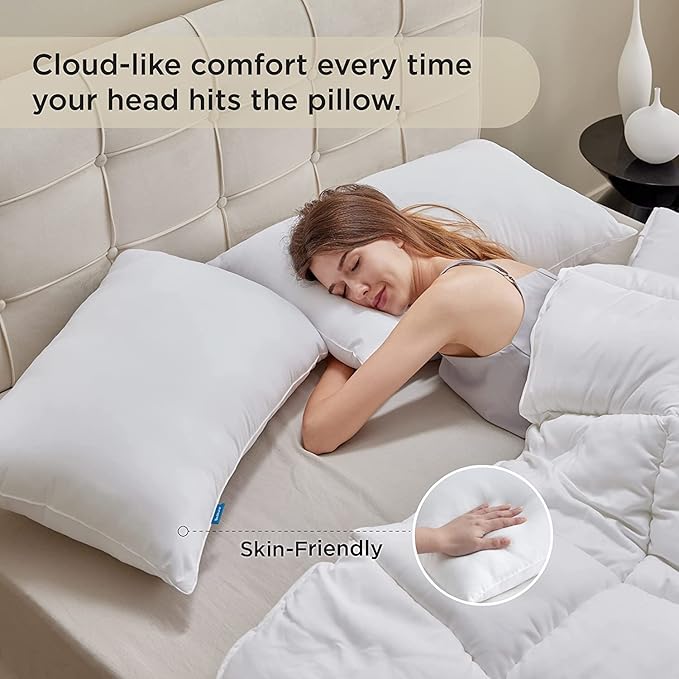 Bedsure Standard Pillows Size Set of 2 - Bed Pillows Standard Size for Sleeping, Soft and Supportive, Hotel Quality, Original Down Alternative Filling for Side, Back Sleepers, 2 Pack