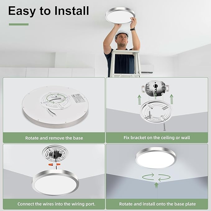 hykolity 12 Inch Selectable CCT LED Round Flat Panel Light, 24W 3000K/4000K/5000K, Edge-Lit Flush Mount Ceiling Light Fixture for Kitchen, Bedroom, Laundry and Closet Room,Brush Nickel