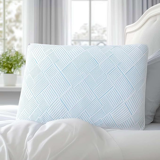 Shredded Memory Foam Cooling Soft Bamboo Viscose Pillow Queen Size, Adjustable Hypoallergenic Hotel Quality Pillow for Stomach, Back and Side Sleeper, Oeko-TEX Certified