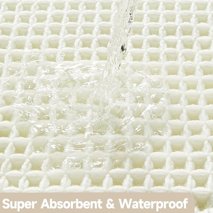 Cream White Bathroom Rugs, Waffle Bath Mat Non Slip Washable Super Absorbent Quick Dry Boho Farmhouse Bathroom Decor, 36"x24" Cream White