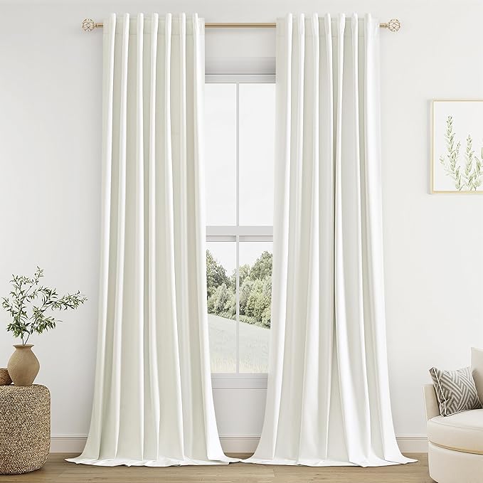 Guken Ivory Linen Blackout Curtains 42 Inch Wide by 90 Inch for Living Room Bedroom Back Tab Thermal Insulated 100% Black Out Linen Drapes Room Darkening Window Curtains