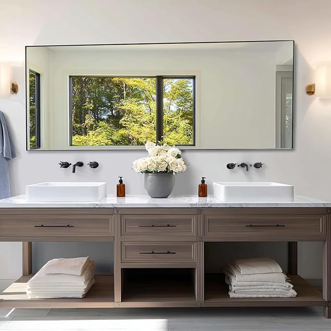 KOCUUY 72x30 Inch Large Black Wall Mounted Mirror,Aluminum Framed Decorative Rectangular Bathroom Mirror for Wall Over Sink,Vanity Mirror for Bedroom Living Room Bathroom,Functional Oversized Mirror