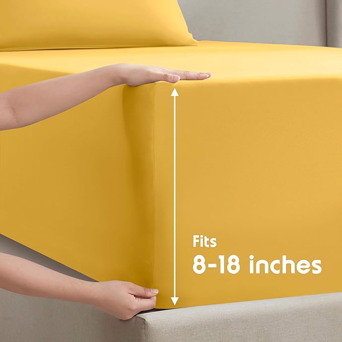 Nestl California King Sheet Set - 1800 Ultra-Soft Microfiber Cal King Bed Sheets - Double Brushed - Deep Pockets - Easy Fit - 4 Piece Set - Bed Sheets (California King, Yellow)