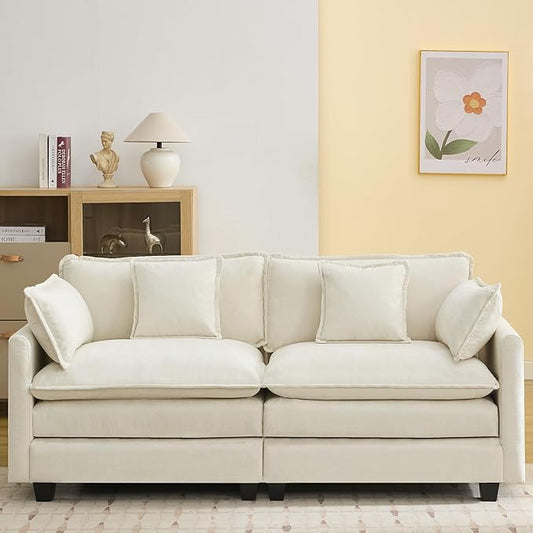 76'' Cloud Deep Seat Loveseat, Upholstered Chenille Modular 2-Seats Sectional Sofa Couch, Modern Comfy Settee Loveseat for Living Room Set, Small Apartment, Beige