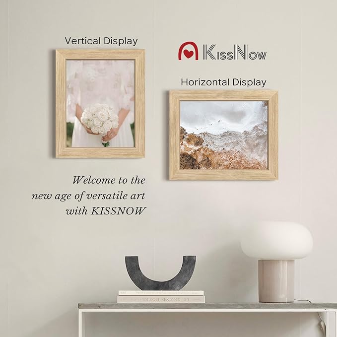 8x10 Picture Frame 4 Pack, Natural Oak Wood Gallery Photo Frame, Wall Hanging or Tabletop Display