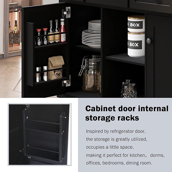 Kitchen Island Cart with Drop-Leaf Cabinet Door Internal Storage Rack 5 Wheels 3 Drawers for Kitchen, Dining Room, Bathroom 53.1" W*29.5" D*37.2" H Black