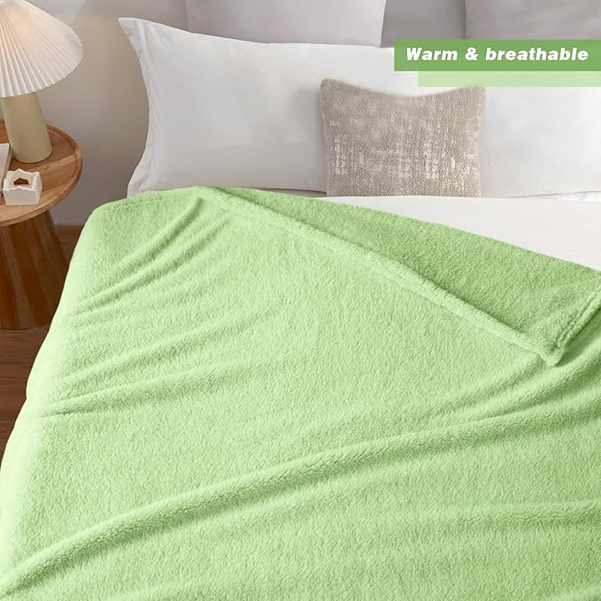 Sherpa Throw Blanket for Bed, Super Soft Cozy Fuzzy Plush Blankets for Winter, Reversible Thick Warm Blanket for Bed, Couch, Living Room, Sage, Queen Size 90"x 90"