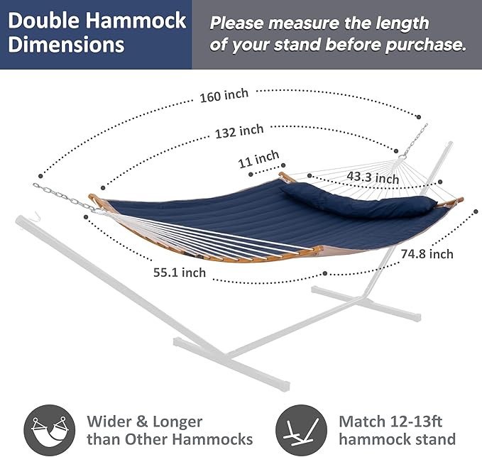 SUNCREAT Hammocks Hanging Tree Hammock for Outdoor, Large Replacement Hammock for Stand, Navy Blue