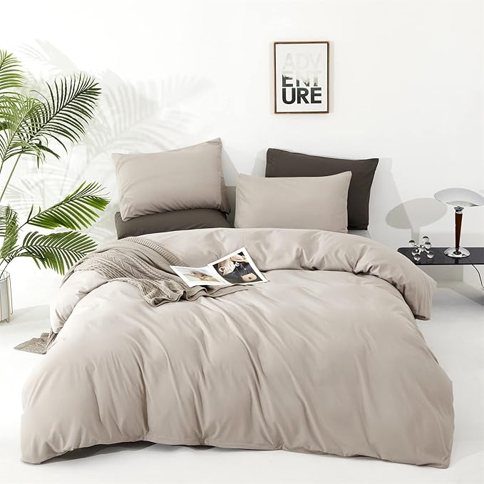 Cottonight Beige Coffee Comforter Set Full Light Khaki Bedding Comforter Set Solid Blanket Quilts Cream Beige Modern Soft Breathable Taupe 3 Piece Light Khaki Bedding Set for Full Bed