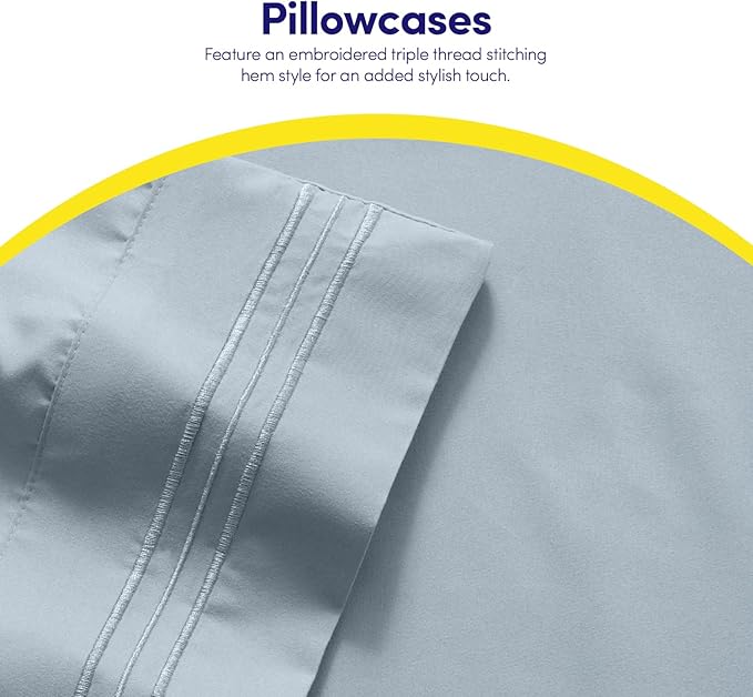 1500 Supreme Collection Twin XL Sheet Sets Misty - 3 Piece Bed Sheets and Pillowcase Set for Twin XL Mattress - Extra Soft, Elastic Corner Straps, Deep Pocket Sheets, Twin XL Misty