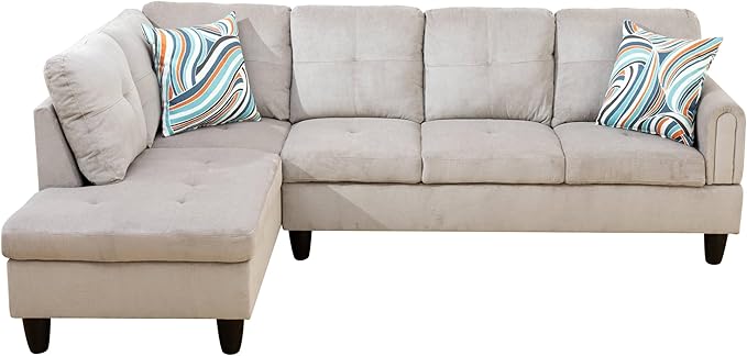 NicBex Sectional Couch 2 Pieces 66.5" L Sofa with Left Chaise Corduroy L Shaped Cloud Couch for Living Room Furniture Sets with Cushion, Modular Sofa for Living Room & Small Apartment, Gray White