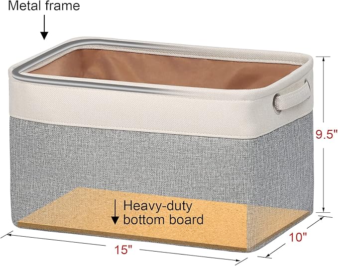 Kntiwiwo Storage Baskets for Closet 15" x 10" x 9.5" Fabric Storage Bins for Shelves Decorative Storage Cubes with Handles Large Linen Closet Organizer Bins for Home, Set of 3, Grey