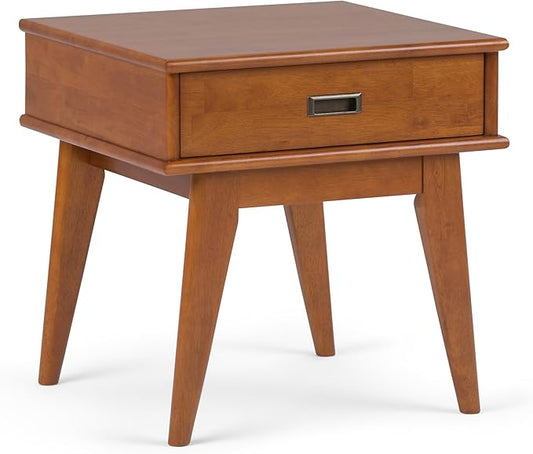 SIMPLIHOME Draper SOLID HARDWOOD 22 inch Wide Rectangle Mid Century Modern End Table in Teak Brown for the Living Room and Bedroom