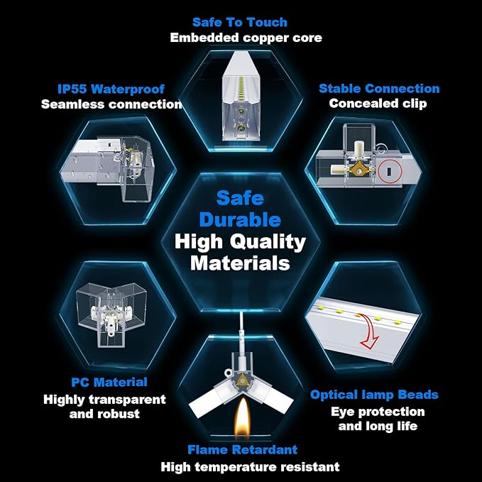 Hexagon Garage LED Lights.1 Grid 53W 6350LM 6500K Hex Ceiling Led Light.Higher Brightness Hexagon Led Light System for Garage Barbershop Warehouse