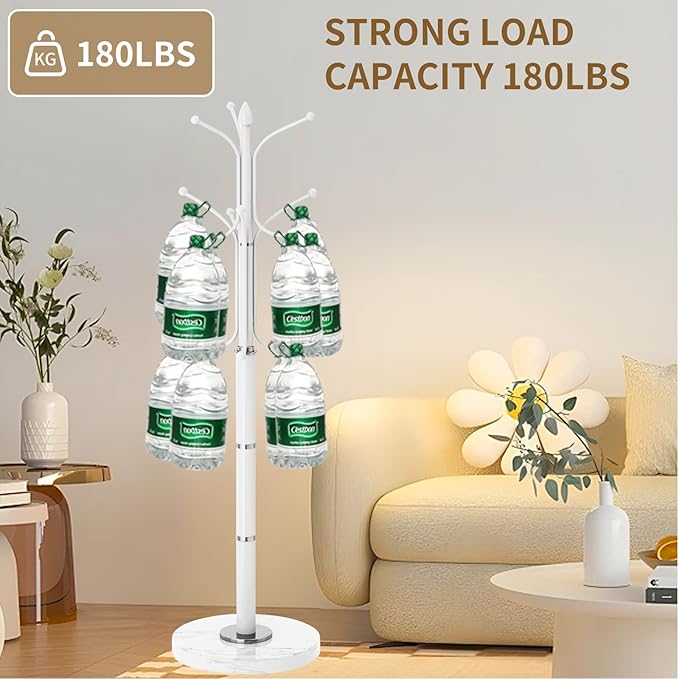 Metal Coat Rack Stand, Modern Freestanding Coat Rack with Natural Marble Base, White Coat Racks and Coat Hall Tree Hanger Stand with 12 Hooks for Entryway, Hallway, Office