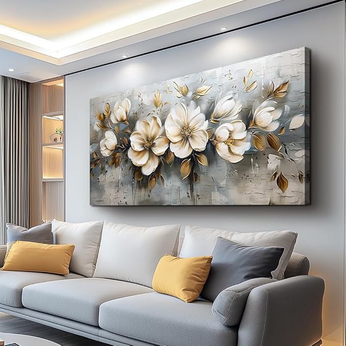 PHAOHUAXM Canvas Wall Decor For Bedroom Wall Art For Living Room Office Decor White Flowers Wall Paintings Abstract Picture Modern Artwork Posters kitchen Restaurant Home Decor Aesthetic 20"x40"