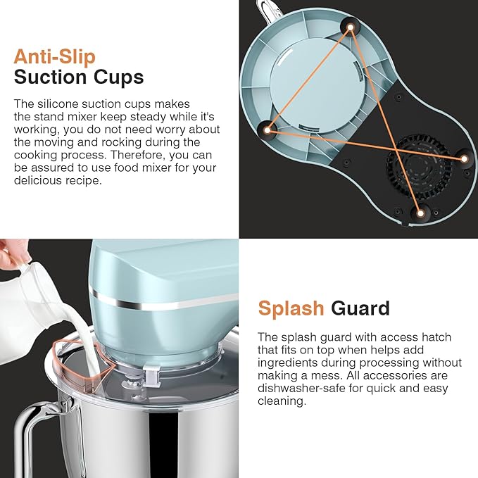 Mini Angel Stand Mixer,10-Speed Kitchen Electric Mixer,Tilt-Head Food Mixer with Dough Hook, Wire Whisk, Flat Beater, Stainless Steel Bowl (Blue2, 5QT)