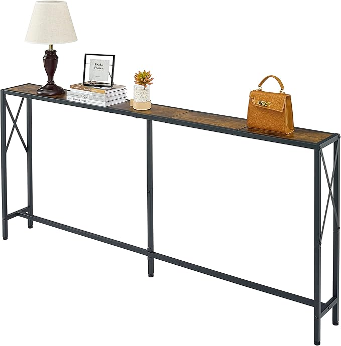Console Table, 70” Narrow Sofa Table, Entryway Table, Industrial Sofa Table for Hallway, Living Room, Bedroom, Long Console Table,Rustic Brown