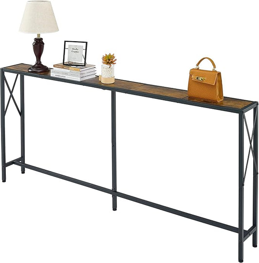 Console Table, 70” Narrow Sofa Table, Entryway Table, Industrial Sofa Table for Hallway, Living Room, Bedroom, Long Console Table,Rustic Brown