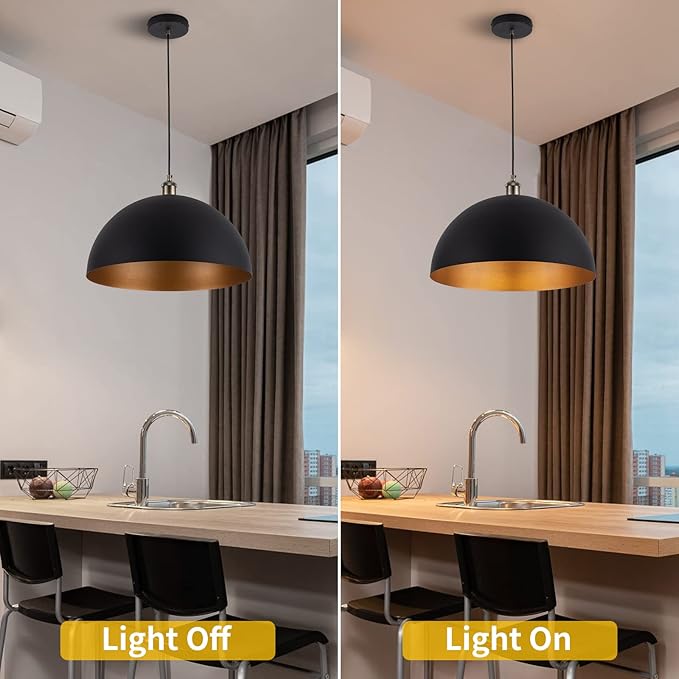 Vintage 2 pendant light,Industrial Pendant Light,17.72 inches large diameter, Line length 78.74" black and gold pendant light, widely used in the kitchen island, bedroom, dining room, hallway, garage