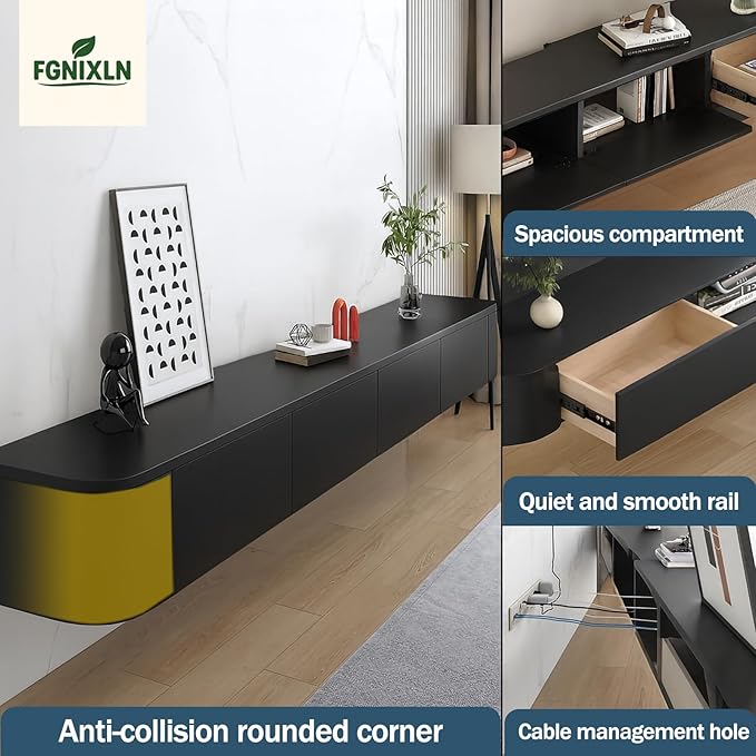 Floating TV Stand,47-118 Inch Wall Mounted TV Shelf,Modern Entertainment Center Media Console with Storage for Bedroom,Living Room (Black with Light, 55.1")