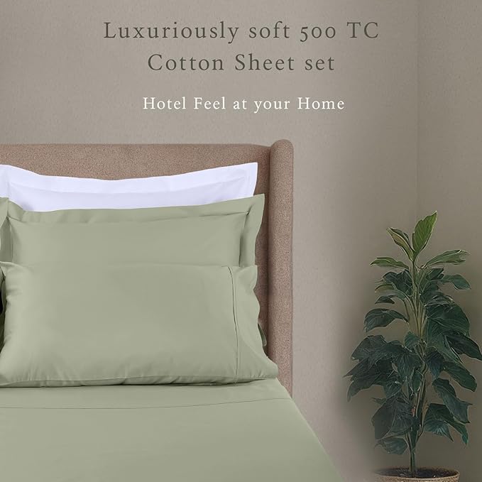 Threadmill - 5 Star Hotel Twin Sheet Set 100% Cotton Sheets, 500 Thread Count, Deep Pocket, Snug Fit, Soft & Crisp Best Bedding Sheets Set 3 Piece Set (Twin, Sage Green)