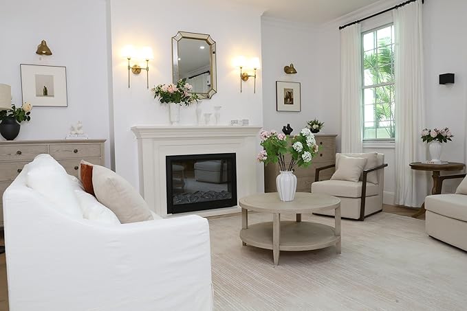 PERMO Classic Rustic Double Sconce 2-Lights Wall Sconce Lighting Fixture with Flared White Textile Lamp Shade and Antique Brass Finished Long Arm,Wall Sconce Light Fixture for Bathroom Bedroom