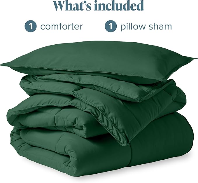 Bare Home Comforter Set - Twin/Twin Extra Long Size - Ultra-Soft - Goose Down Alternative - Premium 1800 Series - All Season Warmth (Twin/Twin XL, Forest Green)