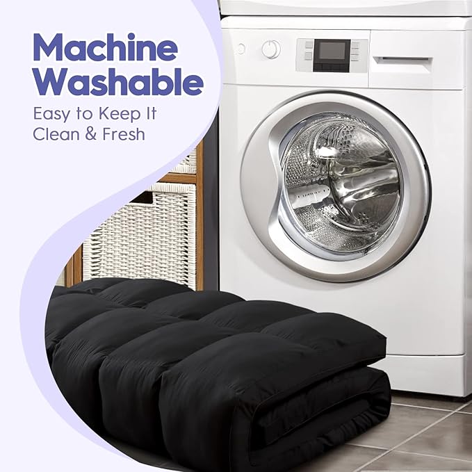 ABENE Mattress Topper Queen for Back Pain Relief, Extra Thick Mattress Pad Pillowtop, Soft Mattress Protector Cover with 8"-21" Deep Pocket, Overfilled Down Alternative Filling (Black, Queen)