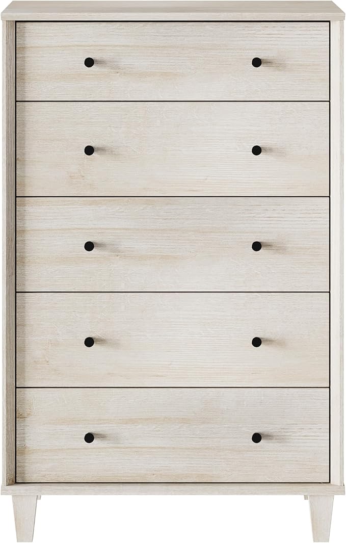 5 Drawer Dresser for Bedroom, Tall Modern Chest of Drawers, Beveled Profile Design, Wood Drawer Organizer for Bedroom, Living Room, Hallway and Entryway,Light Oak