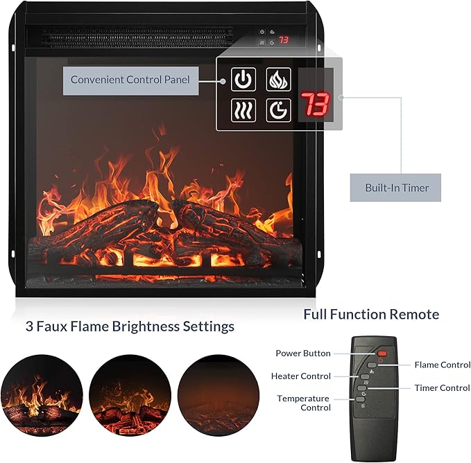 BELLEZE 47" TV Stand with 18" Electric Fireplace Heater & Media Entertainment Center Console Table for TV up to 50" with Open Storage Shelves & Cabinets - Veropeso (Grey Wash)