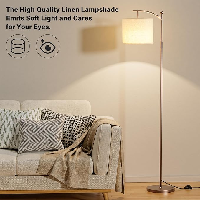 60" Floor Lamps with Remote Control & Bulb, Colors Temperature & Brightness Adjustable, Deep Beige Shade & Brown Pole
