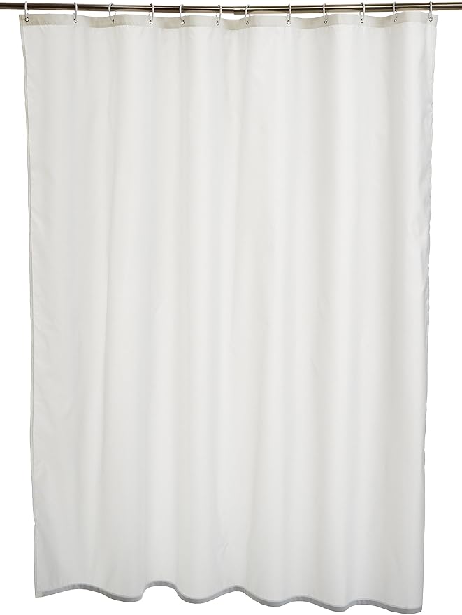 Amazon Basics Bathroom Shower Curtain, Water Resistant Fabric with Grommets & Hooks, Machine Washable, 72"x72", White