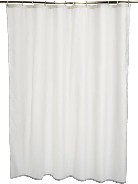 Amazon Basics Bathroom Shower Curtain, Water Resistant Fabric with Grommets & Hooks, Machine Washable, 72"x72", White
