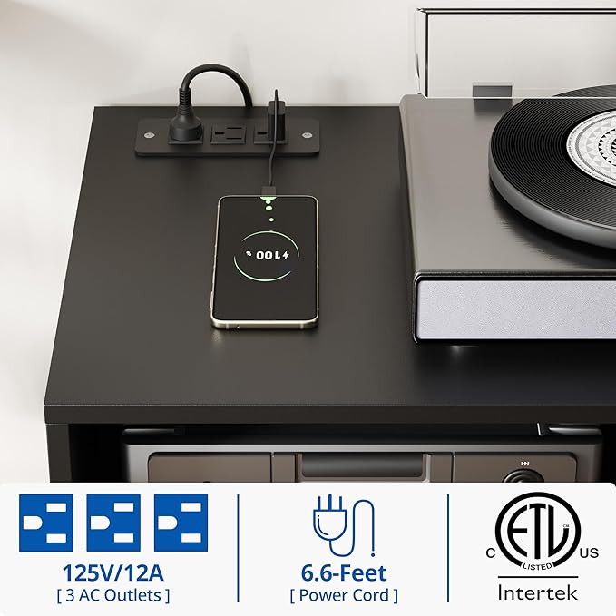 Cozy Castle TV Stand for 48 Inch TV, Mid Century Modern Entertainment Center with Storage Cabinet, TV Media Console for Living Room, Bedroom, Black