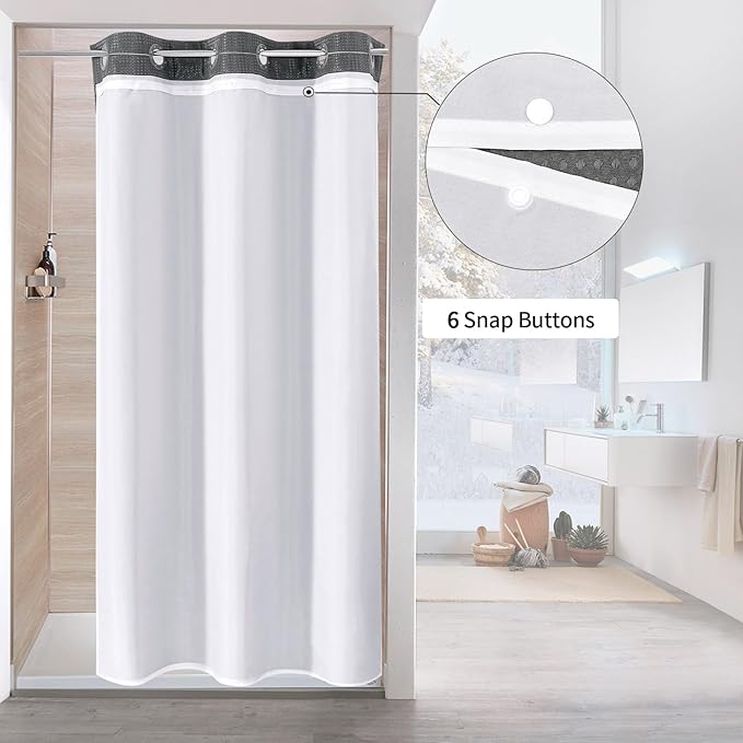 MitoVilla Grey Waffle Small Stall Shower Curtain 36 x 74, No Hooks Required Half Size Narrow Fabric Cloth Shower Curtain Set with Snap-in Liner for Modern Bathroom Decor, Charcoal Grey