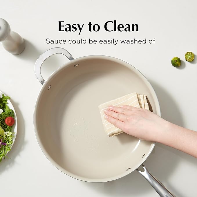 Redchef Ceramic Nonstick Cookware Set,14pcs Pots and Pans Set Non Stick,Induction Cookware with Stainless Steel Handle,Non Toxic Kitchen Cooking Set,Dishwasher & Oven Safe,PFAS PFOA & PTFE Free（Blue）