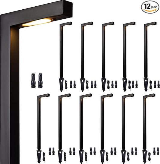 Low Voltage Pathway Lights 12V, LED Landscape Path Lights Outdoor Waterproof, Modern Electric Walkway Lights, L Shape Black Garden Decor Without G4 Bulb 12 Pack