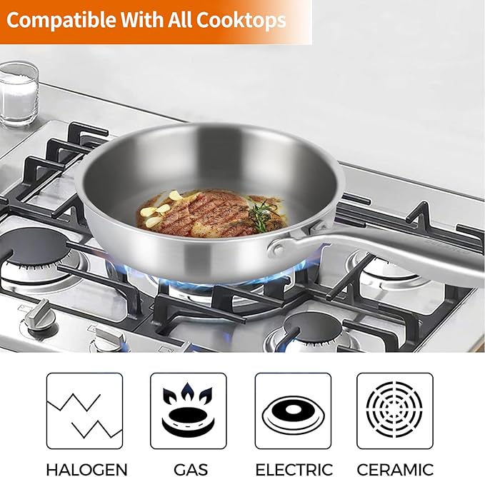 DELARLO Whole body Tri-Ply Stainless Steel Kitchen Cookware Set of 14 With Lid Heats quickly Cookware, Suitable for All Stove Kitchen, Pots and Pans sets