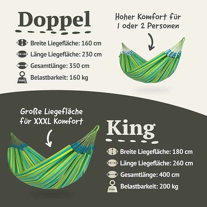 LA SIESTA Brisa Classic Hammock, Handmade, Weather-Resistant, Tear-Resistant Hammock for Indoor & Outdoor Relaxation, Size-King - Lime