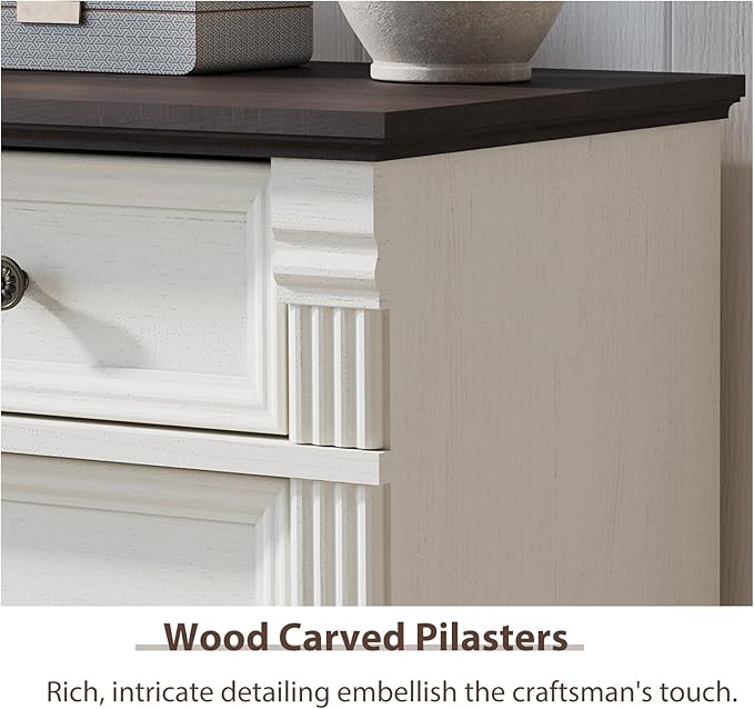 Yaamizz Farmhouse Dresser for Bedroom, 47" Tall 6 Drawer Dresser Storage with Wood Pilasters and Metal Handles, Vintage Design, Drawer Organizer for Bedroom, Hallway, White