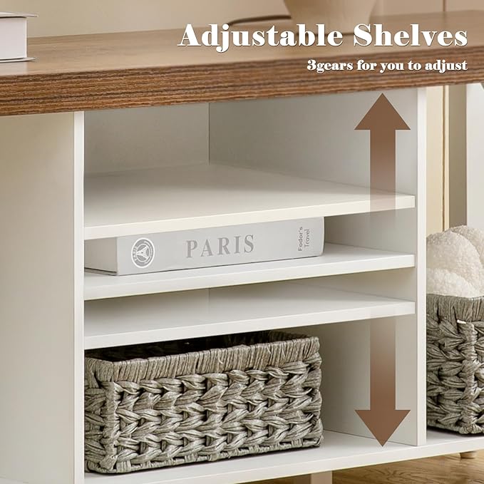 GAZHOME TV Stand for TV up to 55 Inches, TV Cabinet with Open Storage, TV Console Unit with Shelving for Living Room, Entertainment Room, White