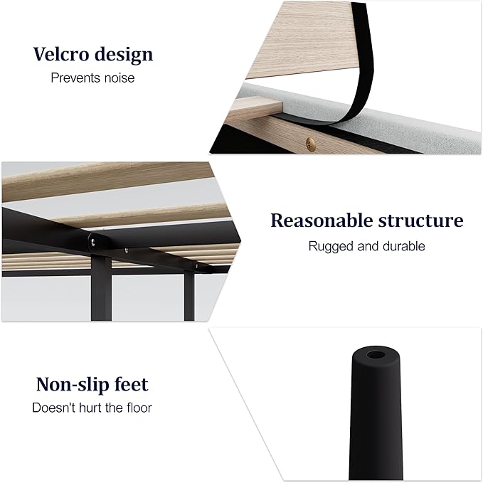 Full Size Bed Frame, Full Size Platform Bed Frame with Headboard, Fabric Upholstered Headboard, Sturdy Wood Slats, No Noiseless, No Springs Required, Easy to Assemble, Gray