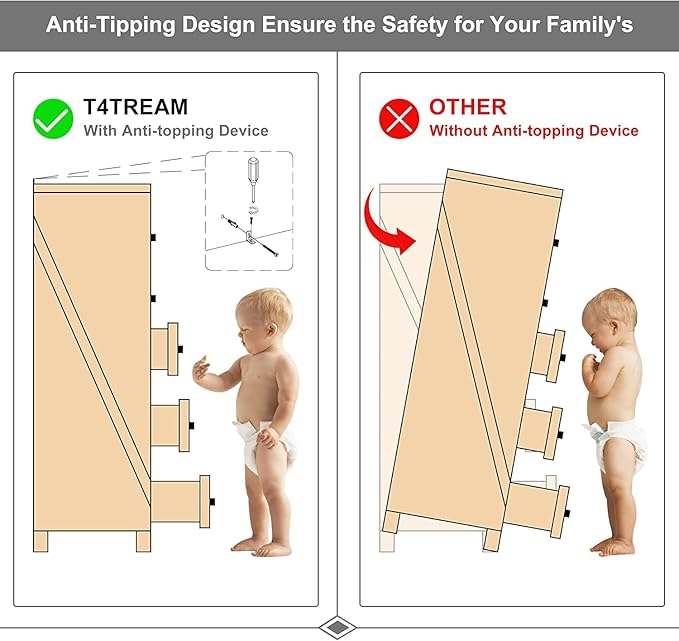T4TREAM Farmhouse 6 Drawers Dresser for Bedroom, Wood Rustic Wide Chest of Drawers, Storage Dressers Organizer for Bedroom, Living Room, Hallway, Antique White