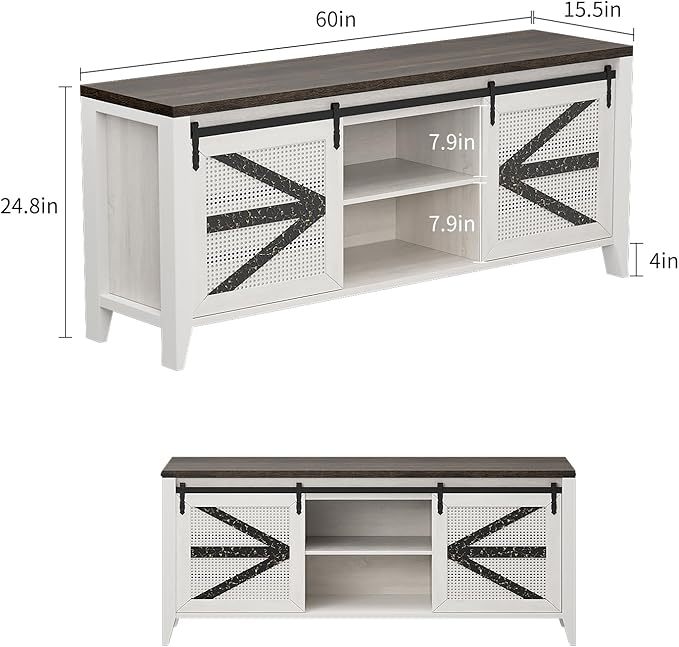 VFK 60 Inch TV Stand for TVs up to 65", Rustic Farmhouse Media Console with Sliding Barn Doors, 6 Drawers, Entertainment Center for Living Room