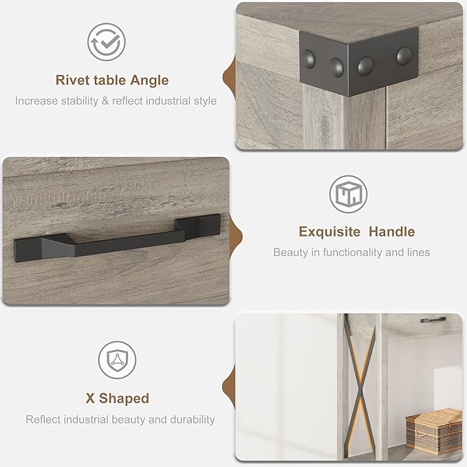 31-inch Storage Cabinet Suitable for hallways, corridors, and Living Rooms Two-Tier Narrow Sofa Table Industrial-Style Hallway Table with Drawers and Open Storage Shelves - Gray