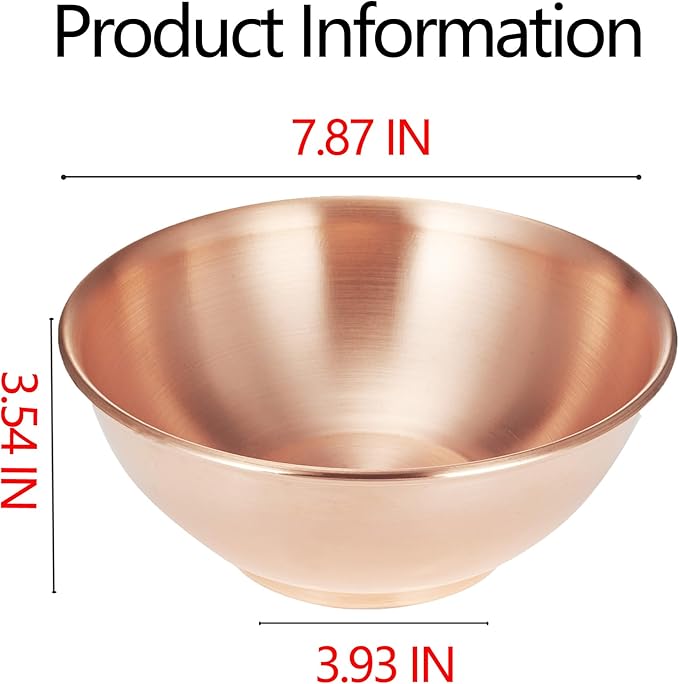 8''Pure Copper Bowl, 99.99% Copper Bowl for Kitchen, Copper Mixing Bowl for Salad, Egg Beating, Pure Copper Bowl for Family Friends