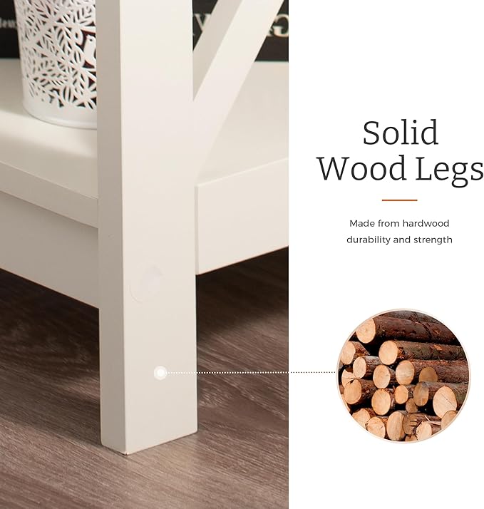 GREEN PARTY End Tables Living Room Set of 2,Side Tables with 3-Tier Storage Shelf, Small Nightstand for Bedroom, Wooden Frame,Small Coffee Table,White