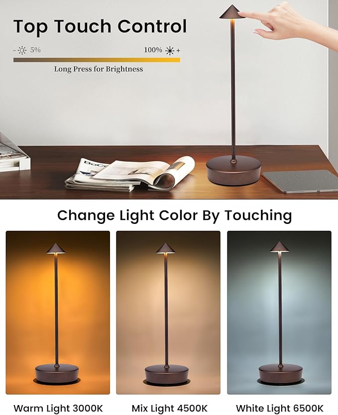 Cordless Led Table Desk Lamp 2 Pack, 7000mAh Battery Outdoor Table Light Waterproof for Restaurant Patio Camping Home Decor, USB-A Output, Brightness Memory, Dimmable